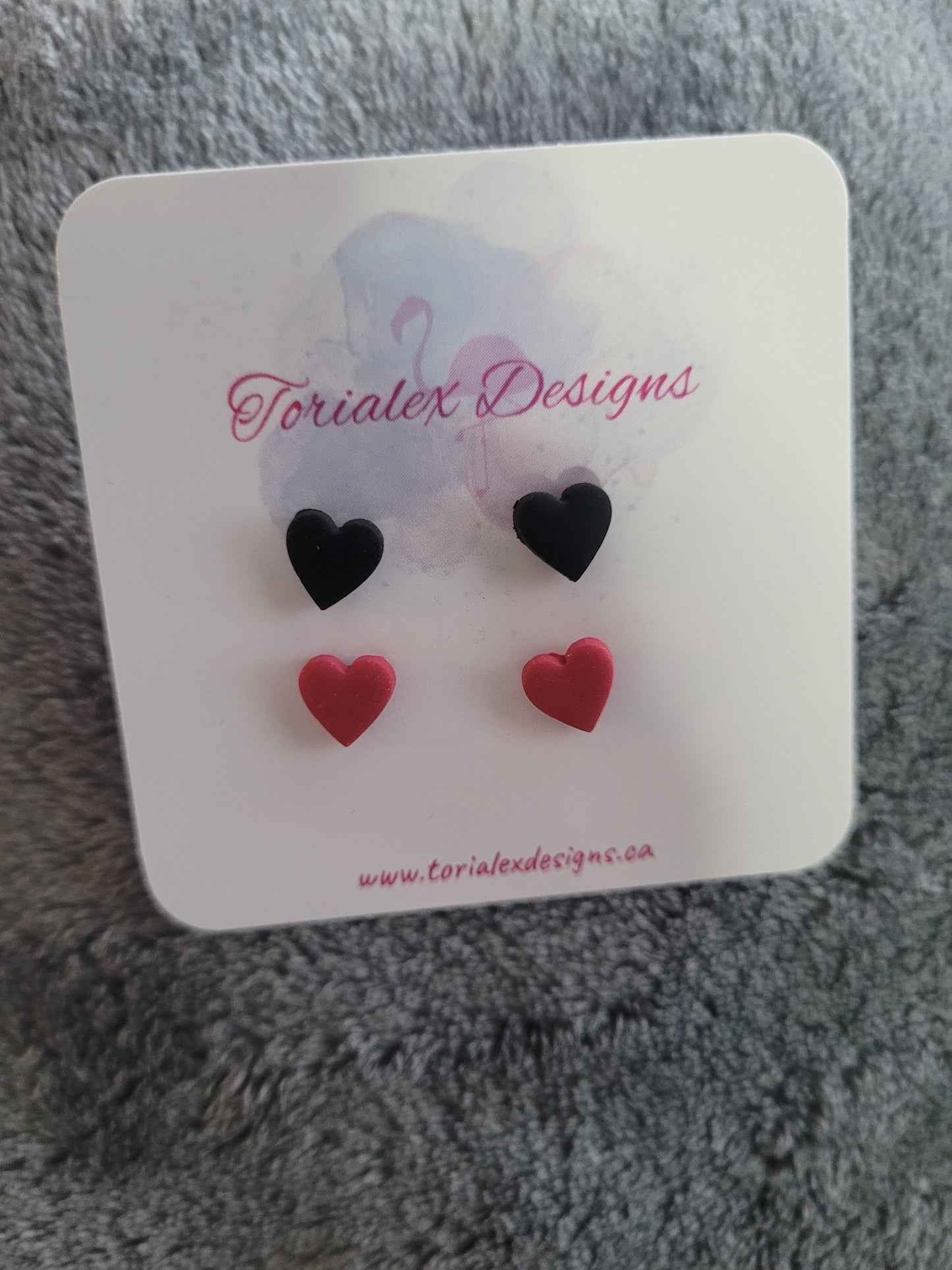 Red and Black Heart stud set