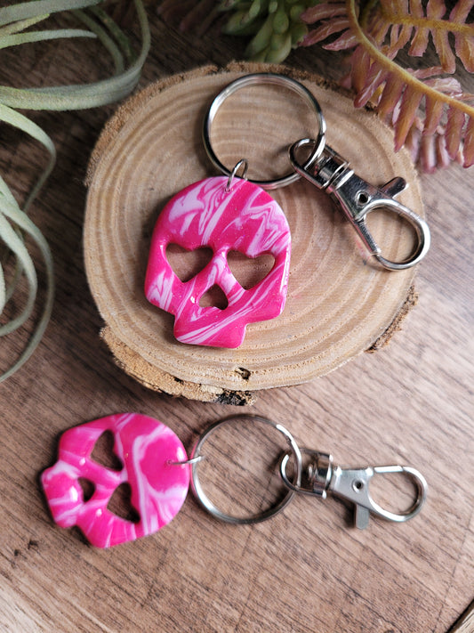 Pink Marble Skull KEYCHAIN