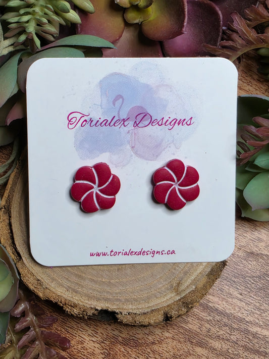 Red and White Floral studs